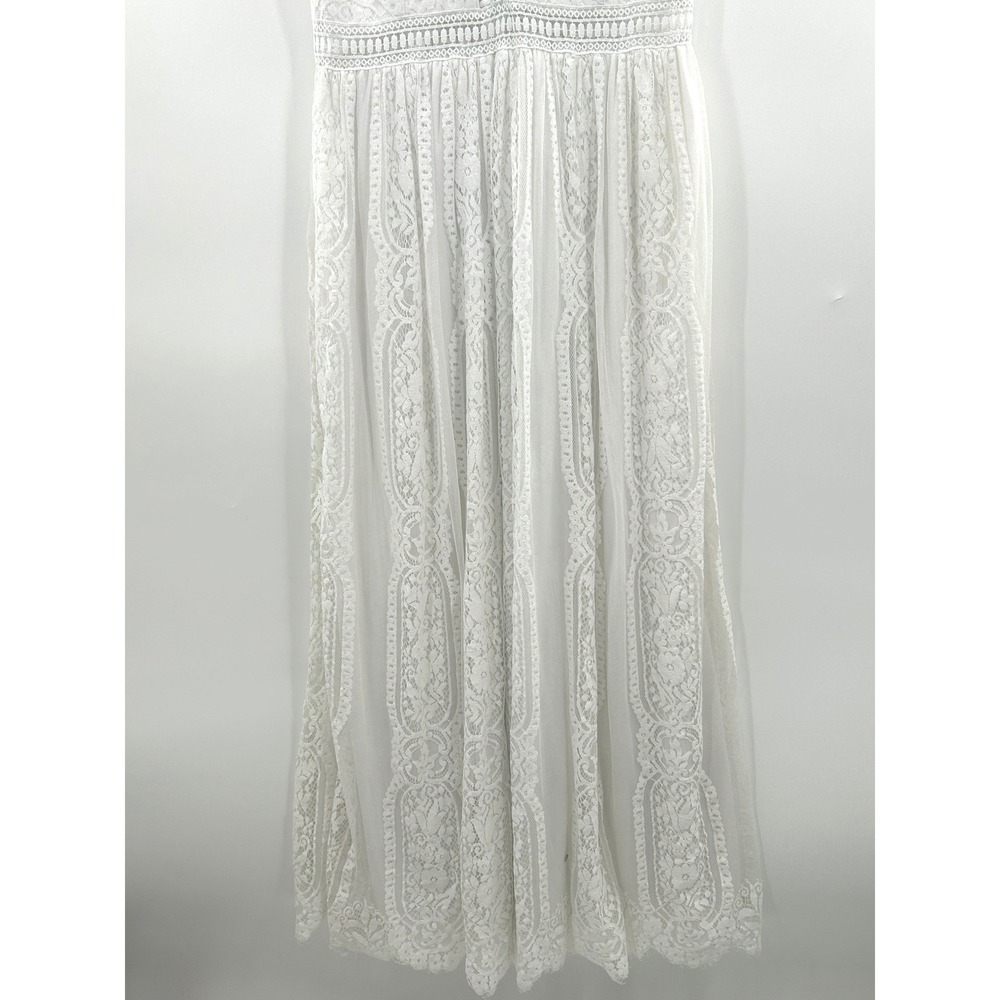 White Lace Boho Maxi Dress Cottagecore Romantic Bridal Style Long Dress Medium - Picture 4 of 9